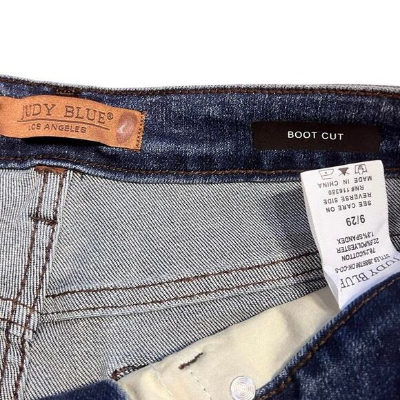 Judy Blue Boot Cut Denim Jeans Women’s Size 9 29 Stretch High Rise Raw Hem Dark - Picture 3 of 7